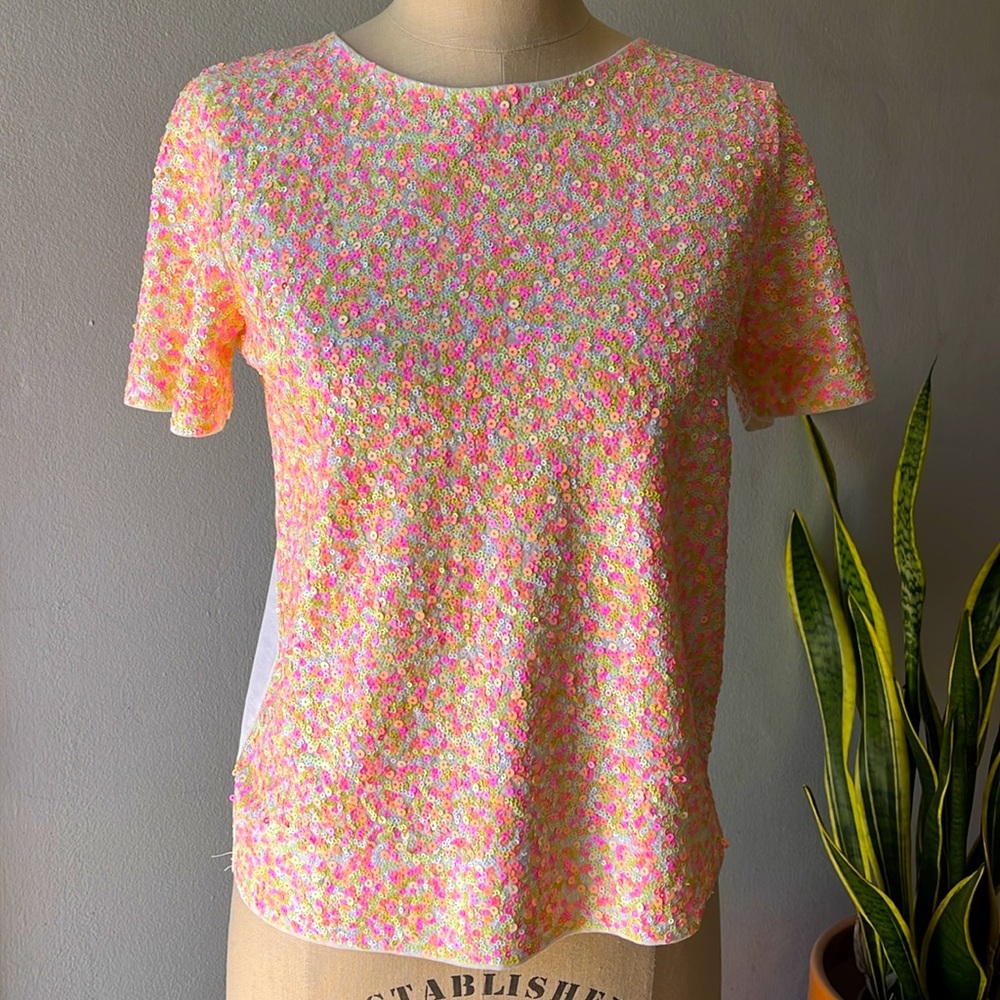 j.Crew•neon sequin blouse•Sz XS